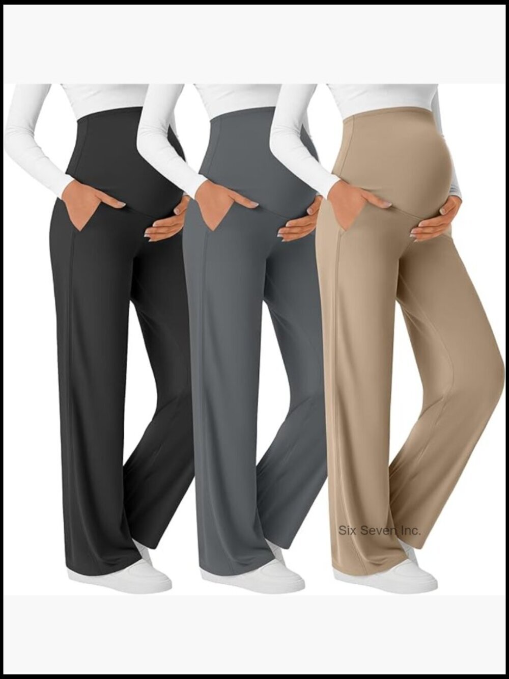 Women's Maternity Yoga Pants Wide Leg Over The Belly Stretchy Lounge Pants 3